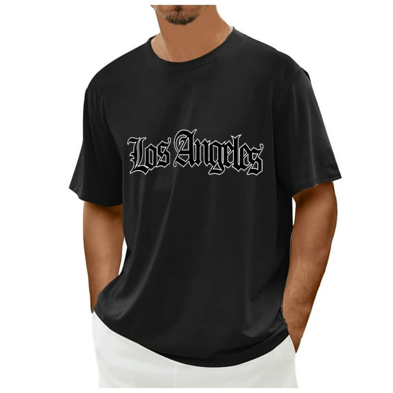 NOLDARES Men's Graphic Tees Vintage Los Angeles Letter Print Summer Shirt Short Sleeve Casual Crewneck Cotton Fashion T Shirt(Black,3XL)