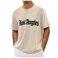 thumbnail image 1 of NOLDARES Men's Graphic Tees Vintage Los Angeles Letter Print Summer Shirt Short Sleeve Casual Crewneck Cotton Fashion T Shirt(Khaki,L), 1 of 4