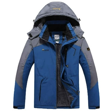 NOLDARES Men's Hiking Jacket Waterproof Warm Fall and Winter Outdoor Windproof Rain Windbreaker Hooded Coat(Blue,5XL)