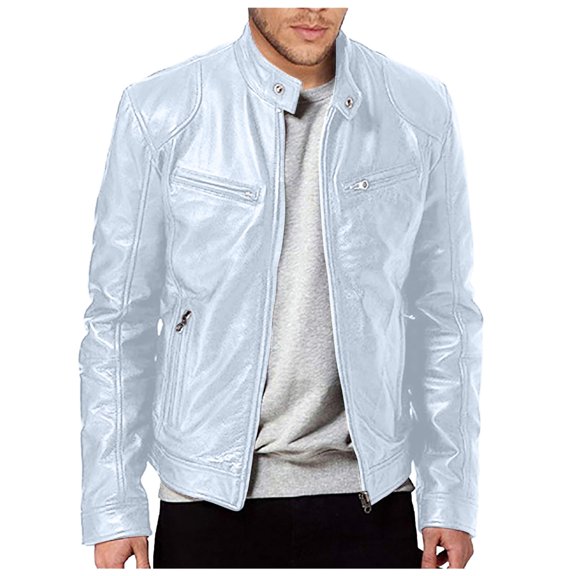 NOLDARES Men's Leather Jacket Mens Leather - Vintage Motorcycle Jacket Leather Moto(White,XL)