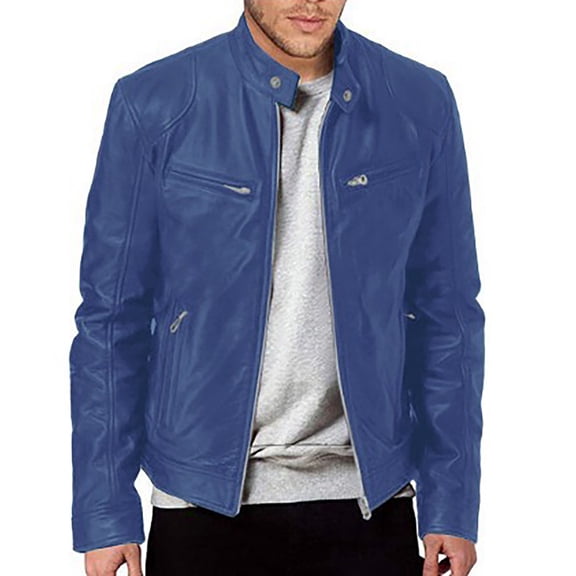 NOLDARES Men's Leather Jacket for Fall/Winter,Men PU Jacket, Outwear Coat(Z03-Blue,L)