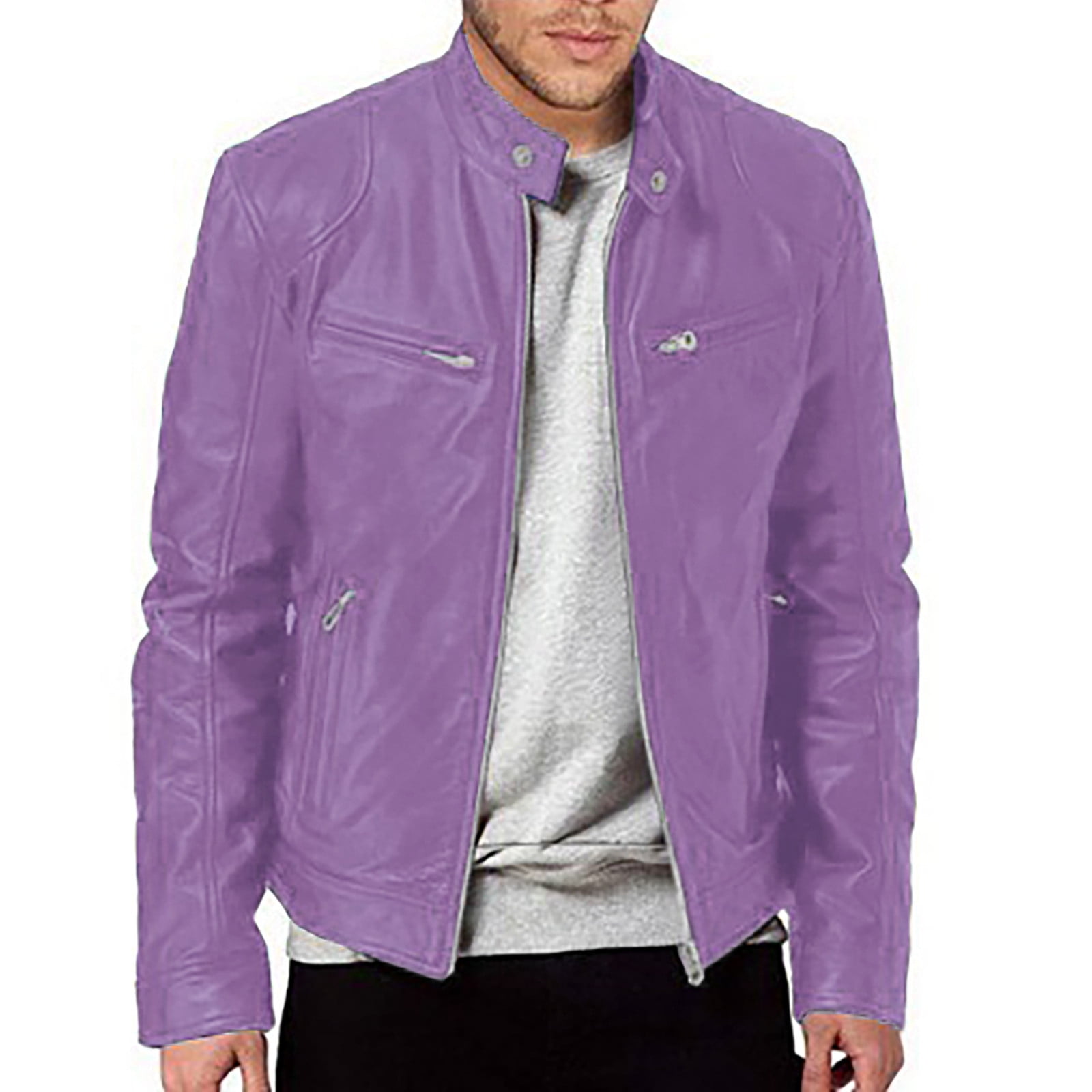 NOLDARES Men's Leather Jacket for Fall/Winter,Men PU Jacket, Outwear Coat(Z03-Purple,XL)