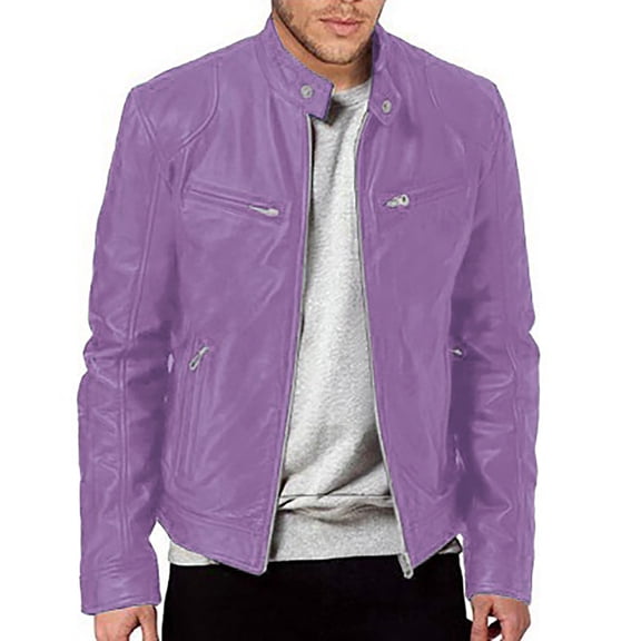 NOLDARES Men's Leather Jacket for Fall/Winter,Men PU Jacket, Outwear Coat(Z03-Purple,XL)