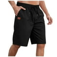 thumbnail image 1 of NOLDARES Men’s Linen Blend Shorts Striped Elastic Waist Drawstring 7 Inch Inseam Beach Shorts with Pockets(Black,L), 1 of 7