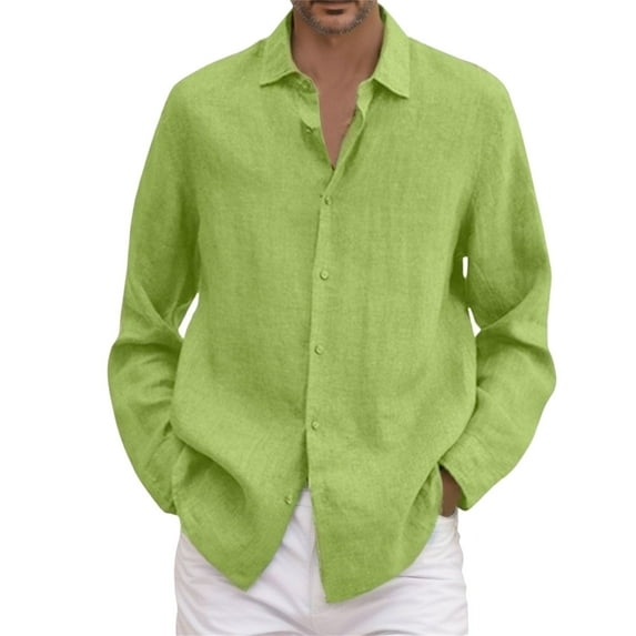 NOLDARES Men's Long Sleeve Button Up Linen Shirt Casual Chambray Shirt Free Wedding Shirts(Z02-Yellow,M)