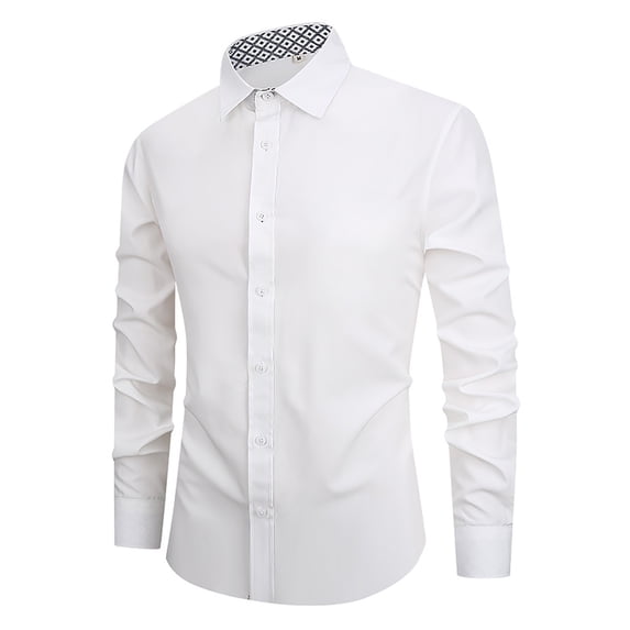 NOLDARES Men's Long Sleeve Casual Button Up Shirts Slim Fit Wrinkle Free Shirts for Men Regular Fit Dress Shirt(White,M)