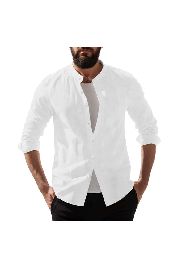 Men's Long Sleeve Free Dress Shirts 2024 Inner Contrast Business Casual Button Up Shirt(White,M)
