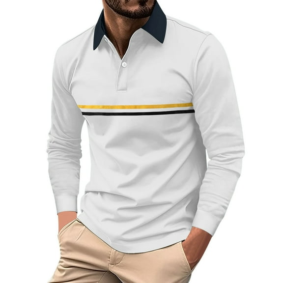 NOLDARES Men's Long Sleeve Polo Shirt Quick-Dry Performance Golf Shirts Regular-fit Tennis Shirt(White,M)