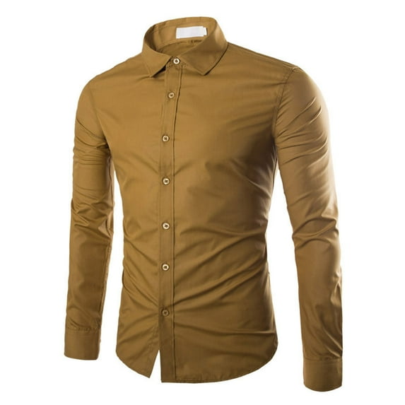 NOLDARES Men's Long Sleeve Free Dress Shirts 2024 Business Casual Button Up Shirt(Khaki,3XL)