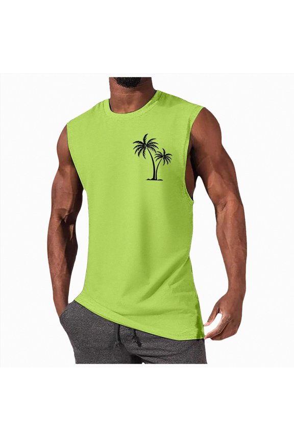 Men's Outdoor Workout Sleeveless Tank Tops Tees for Gym Hiking Summer Vacation(Green,XXL)