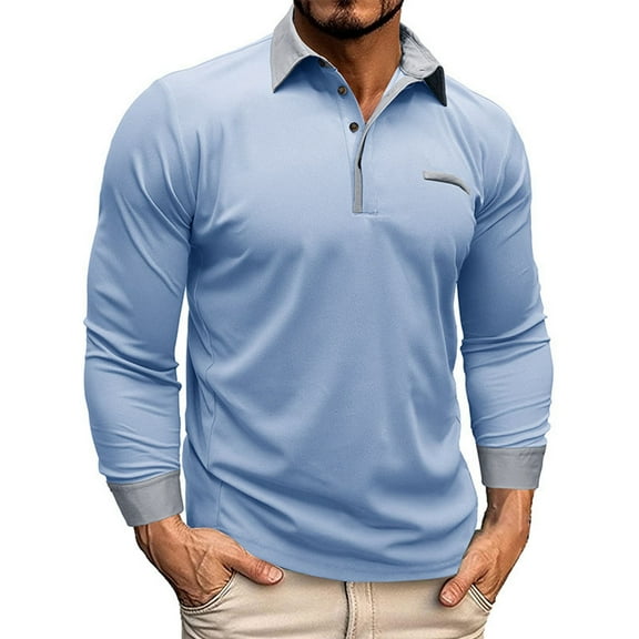NOLDARES Men's Pique Polo Shirts Long Sleeve Cotton Blend Casual Collared Polo Shirt Business Classic Fit(Blue,3XL)