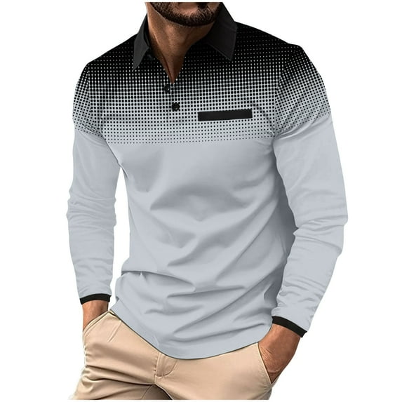 NOLDARES Men's Polo Shirts 3 Button Quick Dry Performance Long Sleeve Shirts Pique Golf Shirt(Grey,L)