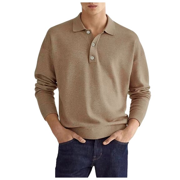 NOLDARES Men's Polo Shirts Long Sleeve Lightweight Casual Polo Shirts Sun Protection Golf Shirts for Men Outdoor Work(Khaki,XL)