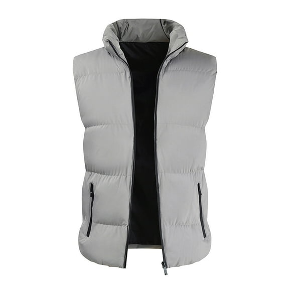NOLDARES Men's Puffer Vest Outerwear Winter Zipper Quilted Puffy Sleeveless Jacket Outdoor(Grey,L)