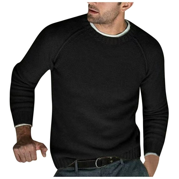 NOLDARES Leisure Long Sleeve O Neck Loose Sweaters for Mens Fall Winter Block Color/Pure Color Pullover Tops Men Casual Sweater(Black,S)