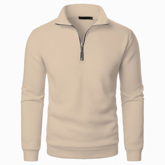 NOLDARES Men's Quarter Zip Pullover Long Sleeve Golf Sweatshirts 1/4 Zip Sweaters Winter Fleece Lined Thermal Shirt,Khaki,3XL