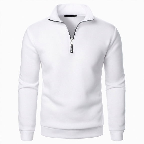 NOLDARES Men's Quarter Zip Pullover Long Sleeve Golf Sweatshirts 1/4 Zip Sweaters Winter Fleece Lined Thermal Shirt,White,L