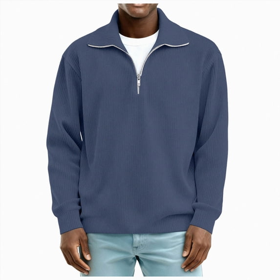 NOLDARES Men's Quarter Zip Pullover Long Sleeve Sweatshirt 1/4 Zip Golf Shirt Winter Fleece Lined Thermal Pullover,Blue,3XL