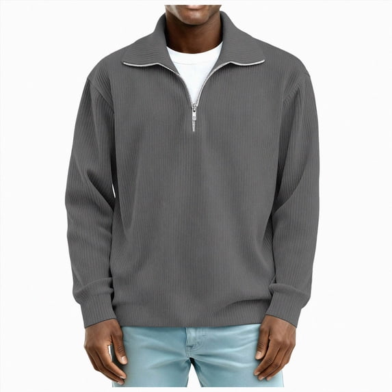 NOLDARES Men's Quarter Zip Pullover Long Sleeve Sweatshirt 1/4 Zip Golf Shirt Winter Fleece Lined Thermal Pullover,Grey,3XL