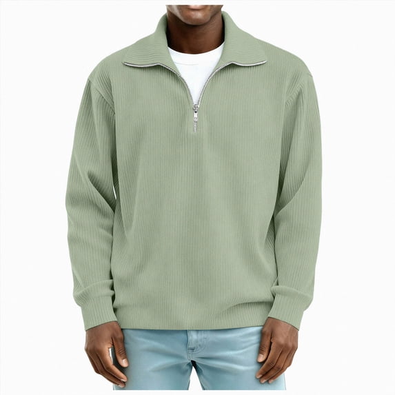 NOLDARES Men's Quarter Zip Pullover Long Sleeve Sweatshirt 1/4 Zip Golf Shirt Winter Fleece Lined Thermal Pullover,Light Green,5XL