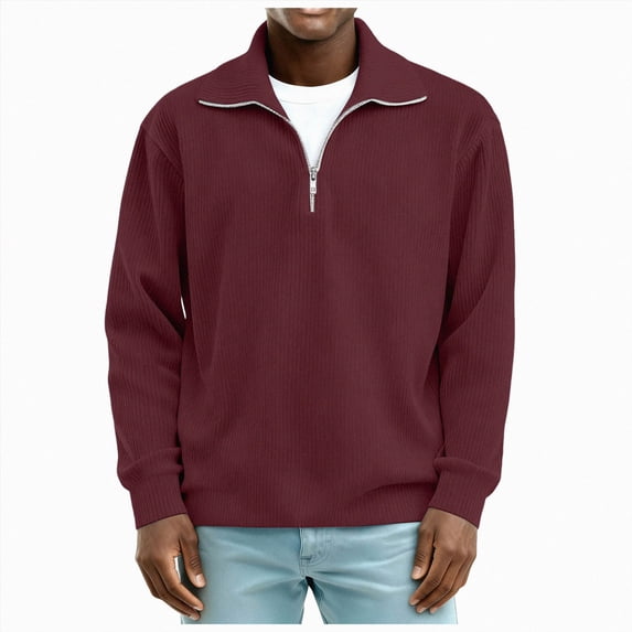 NOLDARES Men's Quarter Zip Pullover Long Sleeve Sweatshirt 1/4 Zip Golf Shirt Winter Fleece Lined Thermal Pullover,Wine,M