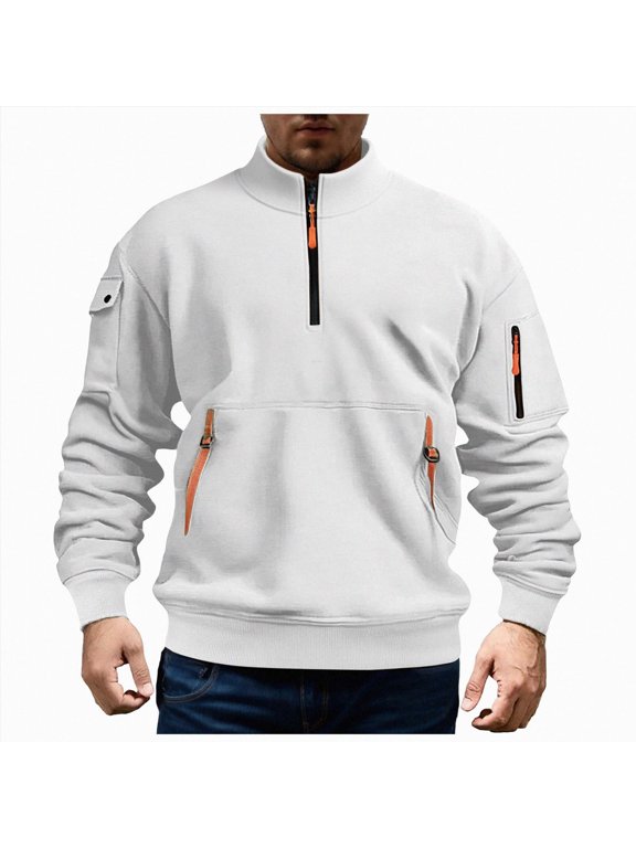 Men's Quarter Zip Up Lightweight Pullover Mock Neck Sweatshirts Long Sleeve Golf shirts Performance Athletic Casual,White,M