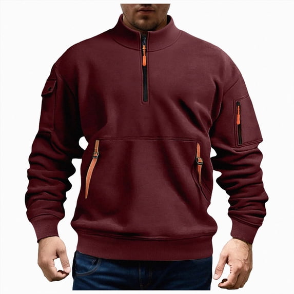 NOLDARES Men's Quarter Zip Up Lightweight Pullover Mock Neck Sweatshirts Long Sleeve Golf shirts Performance Athletic Casual,Wine,5XL