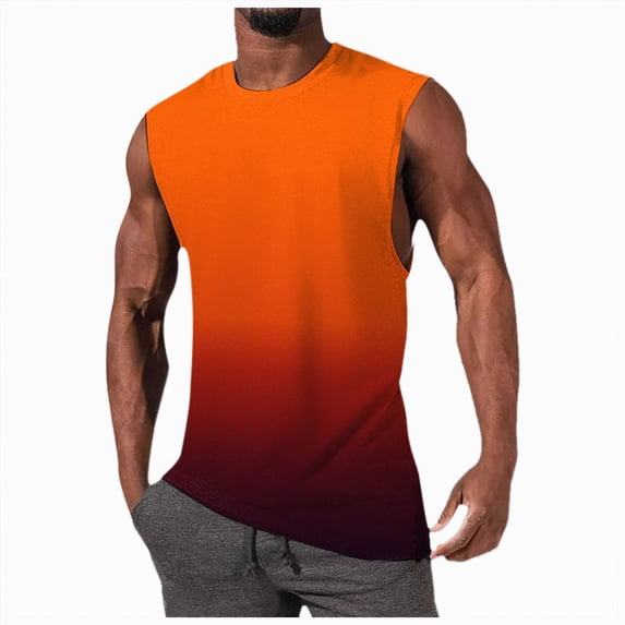 NOLDARES Men's Relaxed Fit Crew Neck Tank Tops Sleeveless Muscle Tees for Bodybuilding Beach Casual(Orange,XXL)