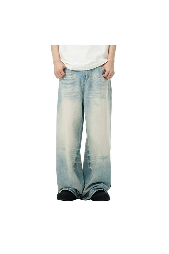 Men's Relaxed Fit Straight-Leg Jean Flexible Stretch Denim Classic Fit Jeans for Men(Blue,S)