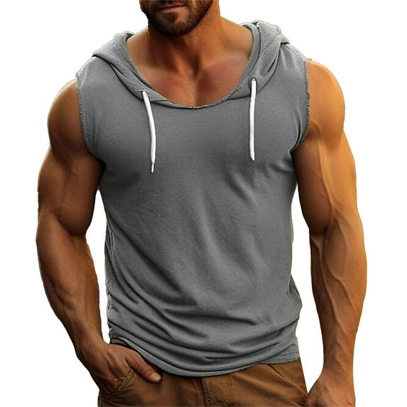 NOLDARES Men's Sleeveless Hooded Tank Top Workout Hoodies Shirts(Grey,XXL)