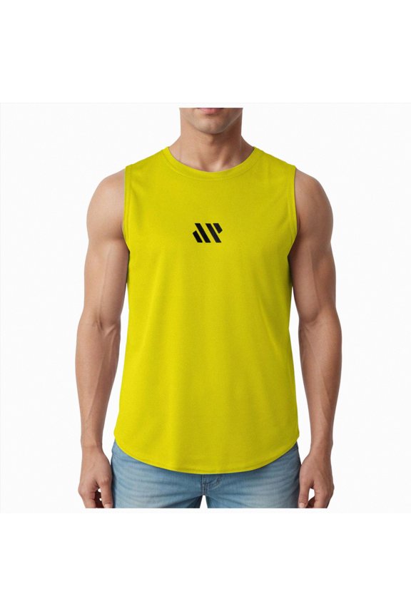 Men's Sleeveless Shirt Loose Fit Workout Tank Top Gym Muscle Print T Shirts Sport Athletic Tanks Summer Vacation(Yellow,M)
