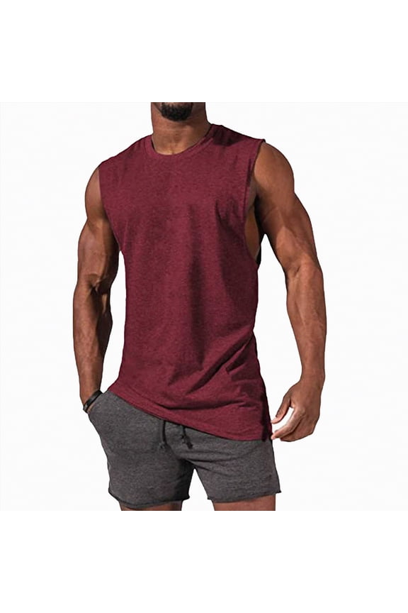 Men's Sleeveless Shirts Cotton Workout Tank Tops Casual Muscle T Shirt Summer Beach Tee Loose Fit(RD2,2XL)