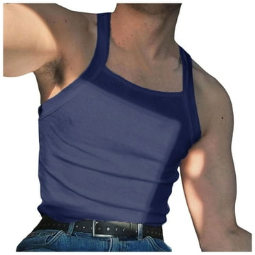 NOLDARES Men's Slim Fit Shallow Scoop Neck Sleeveless A-Shirts(Blue,L)