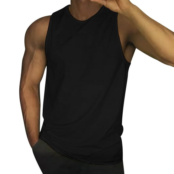 NOLDARES Men's Stretch Cool Dry Muscle Tank Tops Athletic Crewneck Sleeveless Workout Shirts(Black,XXL)