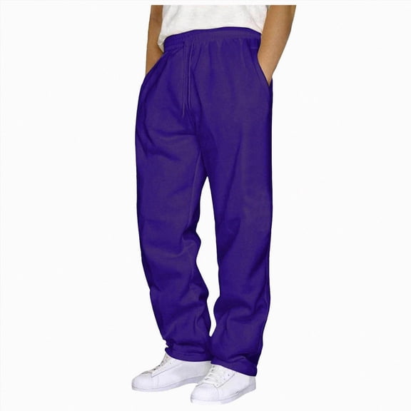 NOLDARES Men's Sweatpants Wide Leg Open Bottom Baggy Drawstring Joggers Athletic Lounge Pants with Pockets,Purple,M