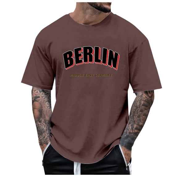 NOLDARES Men's T-Shirts Graphic Letter Print Summer Vintage Short Sleeve Loose Leisure Trends Comfortable Fit Tees(Brown,M)