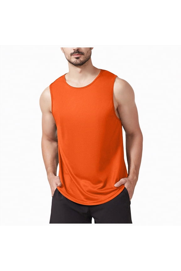 Men's Tank Tops Loose Fit Sleeveless Workout Muscle Shirt Athletic Bodybuilding Gym Tee Shirts Summer Vacation(Orange,2XL)
