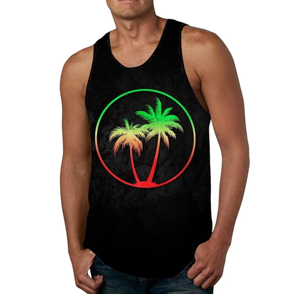 NOLDARES Men's Tank Tops Summer Graphic Beach Tank Tops for Men Running Tank Top Men Muscle Sleeveless Workout Shirts for Men(Orange,XXL)