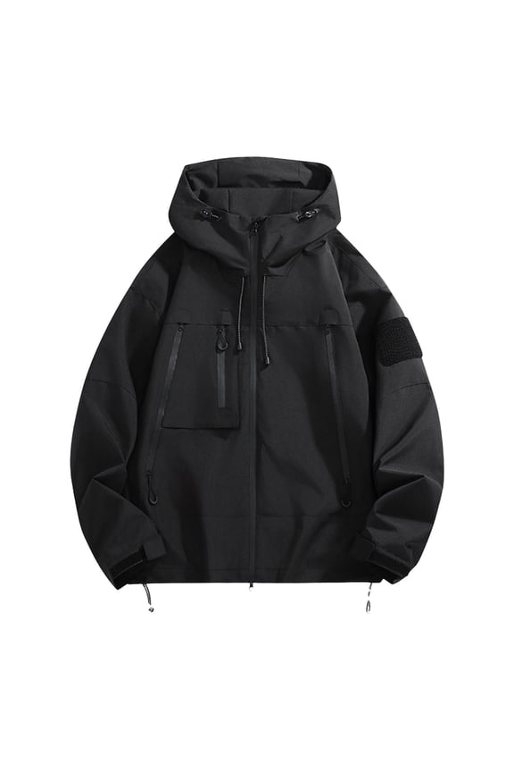 Men's Waterproof Jacket Autumn and Winter Warm Coat Windproof Mountain Raincoat Hooded Jackets for Mens(Black,M)