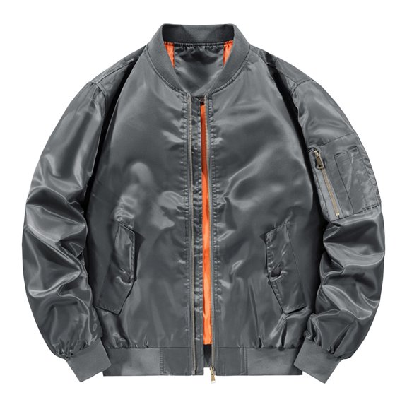 NOLDARES Men's Windproof Zip Up Coats Jacket Spring Fall Windbreaker Lightweight Bomber Jacket(Grey,XL)