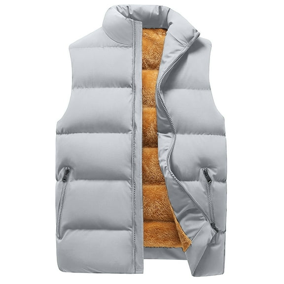 NOLDARES Men's Winter Puffer Vest Outerwear Fleece Lined Outdoor Vest Warm Sleeveless Jacket(Light Gray,M)