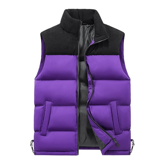 NOLDARES Men's Winter Warm Outdoor Padded Puffer Vest Thick Fleece Lined Sleeveless Zipper Jacket(Purple,XL)