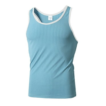 NOLDARES Men’s Workout A-Shirt Long Muscle Shirt Tank Top(Blue,XXL)
