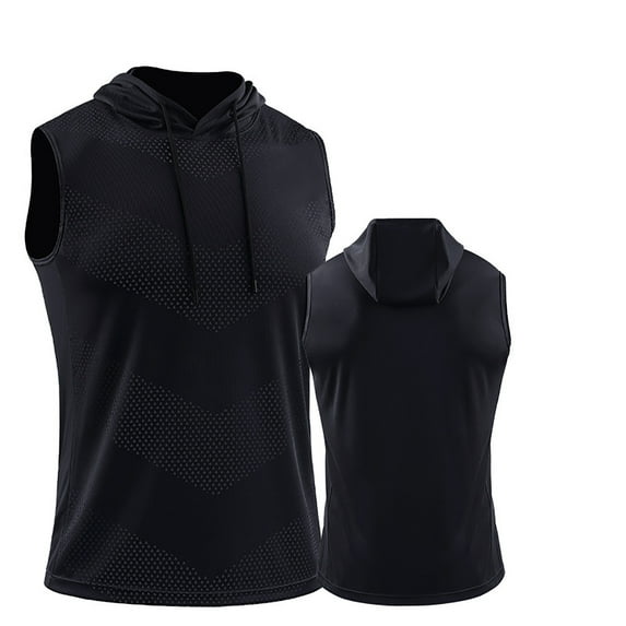 NOLDARES Men's Workout Hooded Tank Tops Sleeveless Gym Hoodies Bodybuilding Muscle Cut Off T-Shirts(Black,M)