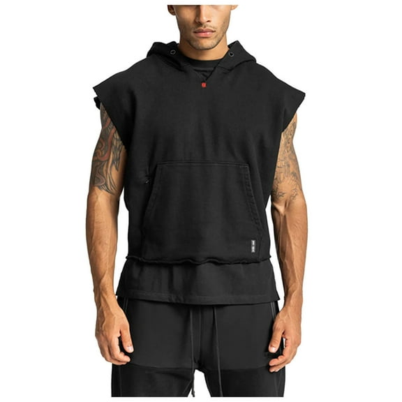 NOLDARES Men's Workout Hooded Tank Tops Sleeveless Gym Training Hoodies Bodybuilding Muscle Cut Off T Shirt(Black,M)