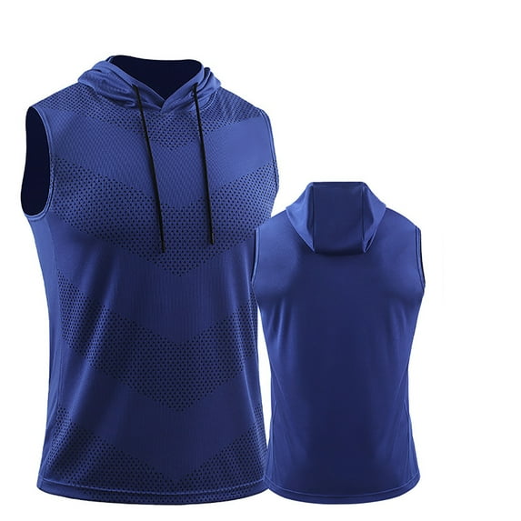 NOLDARES Men's Workout Hooded Tank Tops Sports Training Sleeveless Gym Hoodies Bodybuilding Cut Off Muscle Shirts(Blue,M)