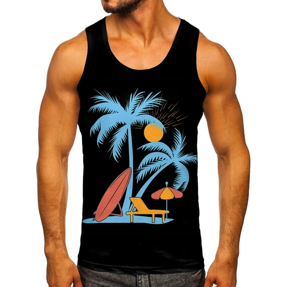 NOLDARES Mens Beach Tank Tops Tropical Funky Floral Beach Tops Sleeveless Basic T-Shirt Breathable Tee Summer(Z5-Black,XXL)