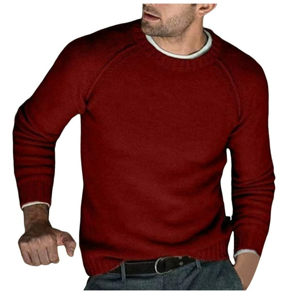 NOLDARES Mens Block Color/Solid Color Crew Neck Long Sleeve Causal Pullover Sweater for Men(Red,XL)
