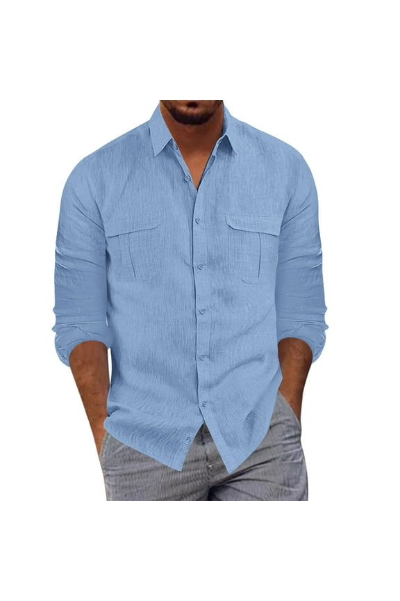 Mens Business Dress Shirts Long Sleeve Casual Button Up Shirt Formal Inner Collar Contrast Shirt for Men Wedding(Blue,3XL)