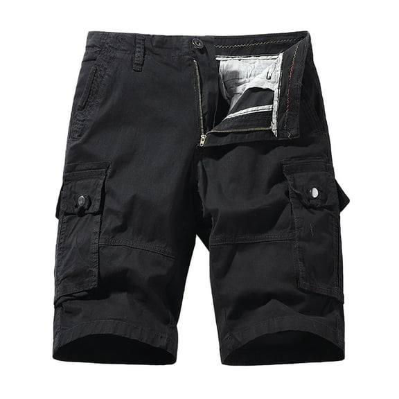 NOLDARES Mens Cargo Shorts Cotton Relaxed Fit Cargo Short(Black,30)